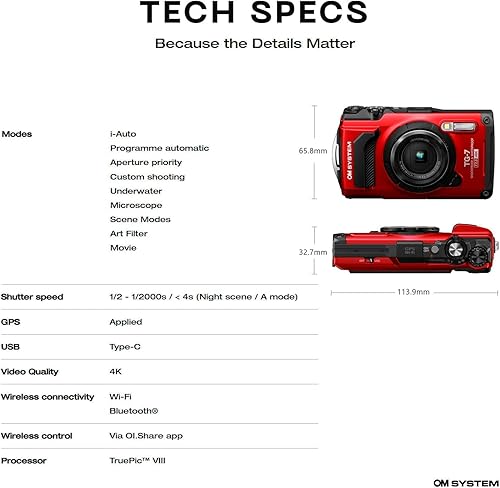Miniatura 5 de OM SYSTEM Tough TG-7 Cámara digital - Rojo