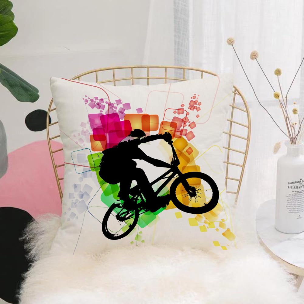 HYOSXW Cushion Cover,Throw Pillow Case Home Decorative for Living Room Bedroom Sofa Chair 16X16 Inch,BMX, silhouette, illustration, colorful geometric background,Pillowcase 40X40cm