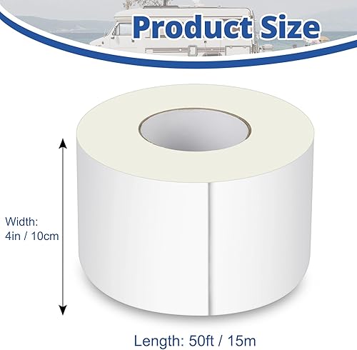 Miniatura 6 de Cinta selladora de reparación de caravana blanca, 4 pulgadas x 50 pies, para evitar fugas en el techo de cámper, resistente a los rayos UV,
