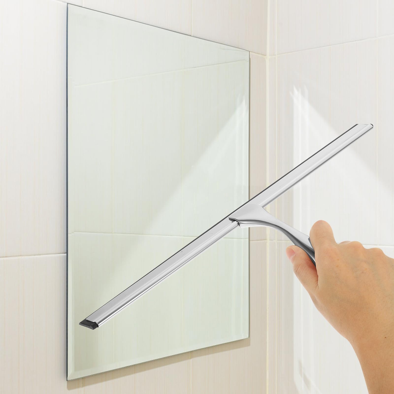 LALAFINA Limpiador de Ventanas y Espejos Mango Cómodo y Hoja de Silicona de 14 Pulgadas, Acero Inoxidable Resistente para Baño y Lavandería