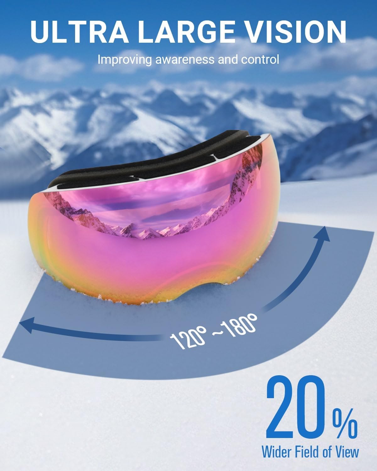 Meeloog Ski Goggles for Men & Women, OTG Snowboard Goggles with UV400 Protection, Anti-Fog & Spherical Design for Wider View