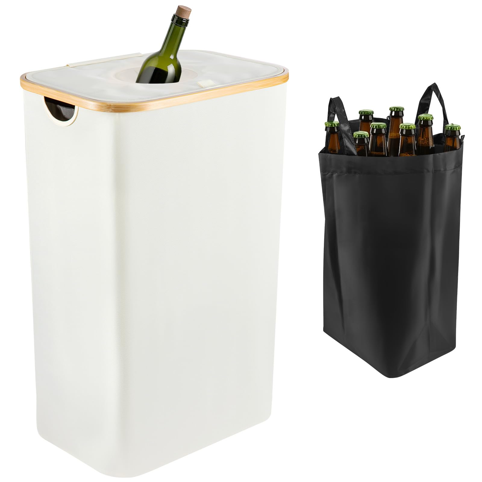 100L Pfandflaschen Sammelbehälter mit Deckel & Abnehmbarer | Innentasche, Faltbarer Leergutbehälter aus Wasserdichtem Oxford-Gewebe für Küche, Keller & Balkon (Beige)