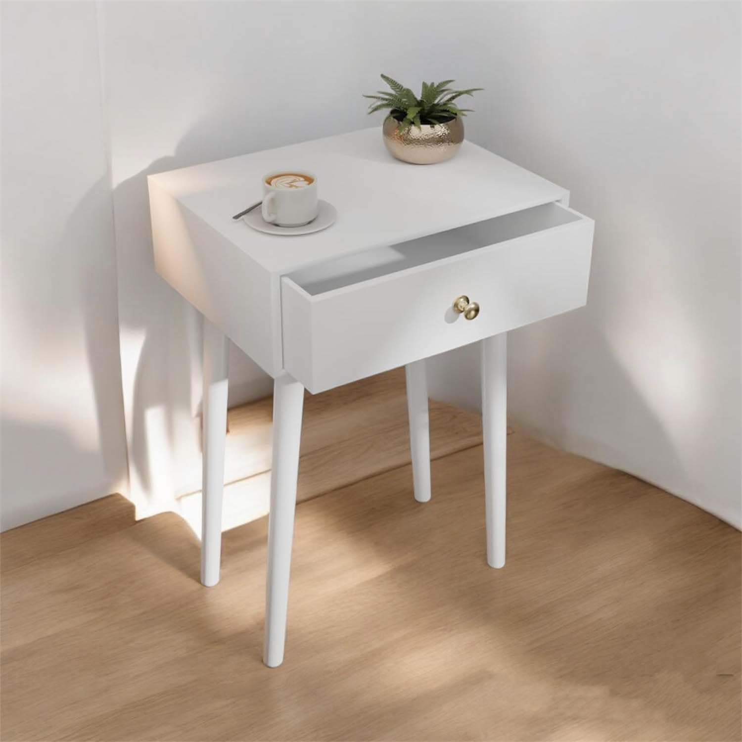 Drawers Nightstand, Small Dresser Chest Sturdy Side End Table with 2 Drawers and Table for Bedroom, Living Room, Office (Single Drawers Full White)-image-34