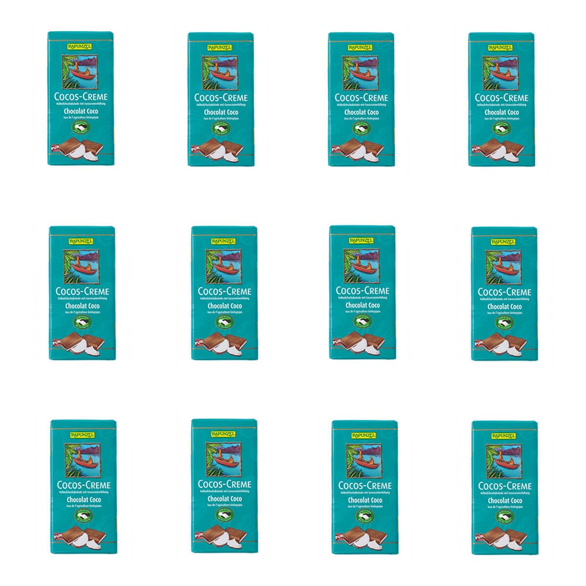 Rapunzel - Cocos Creme Vollmilch Schokolade gefüllt HIH - 100 g - 12er Pack