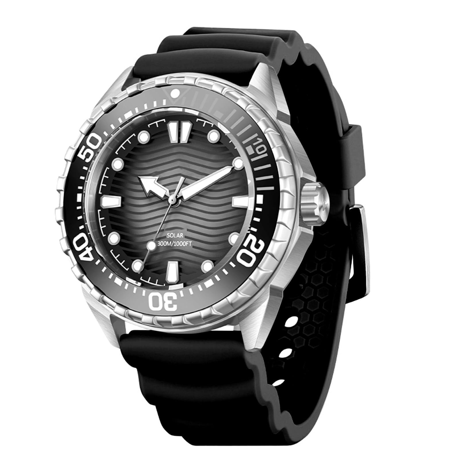 Wakects Reloj de Buceo de Cuarzo con Energía Solar, Resistente Al Agua hasta 300 M, Correa de Silicona Luminosa, para Hombres y Mujeres, Actividades Al Aire de Buceo Profesional