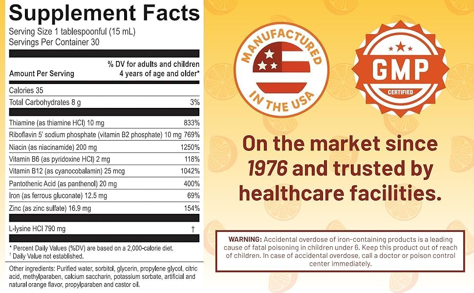 Apetigen-Plus Appetite Booster for Kids and Adults – Liquid Appetite Stimulant with B1, B2, B3, B5, B6, B12, Zinc, Iron, and L-Lysine – Sugar-Free, No Fish Oil – 16 oz, Orange Flavor - Image 2