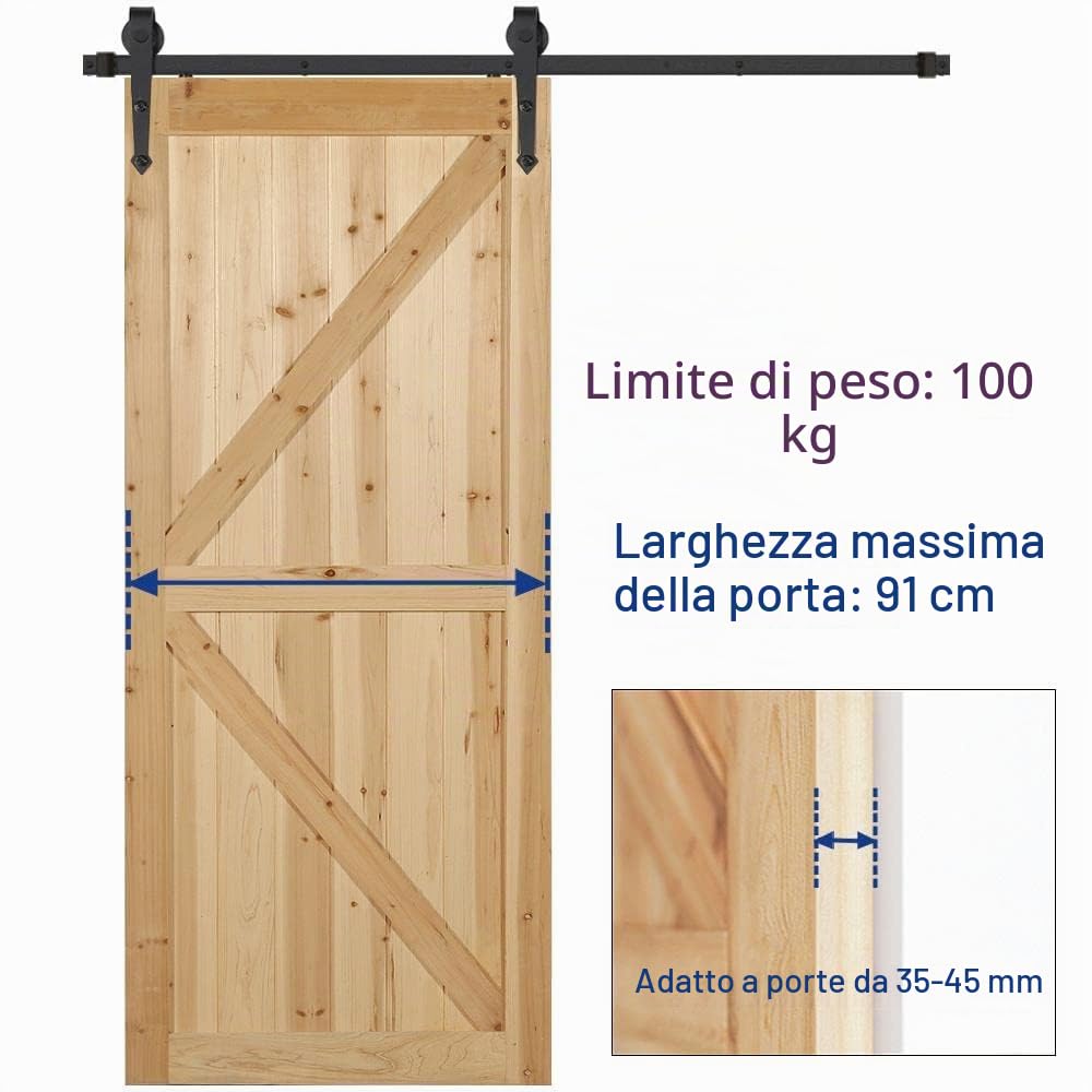 Yaheetech Porte Scorrevoli Interne Esterne Binario per Porta Anta Scorrevole 6ft/183 cm Kit Anta Singola in Legno da Parete in Metallo Portata 100 kg