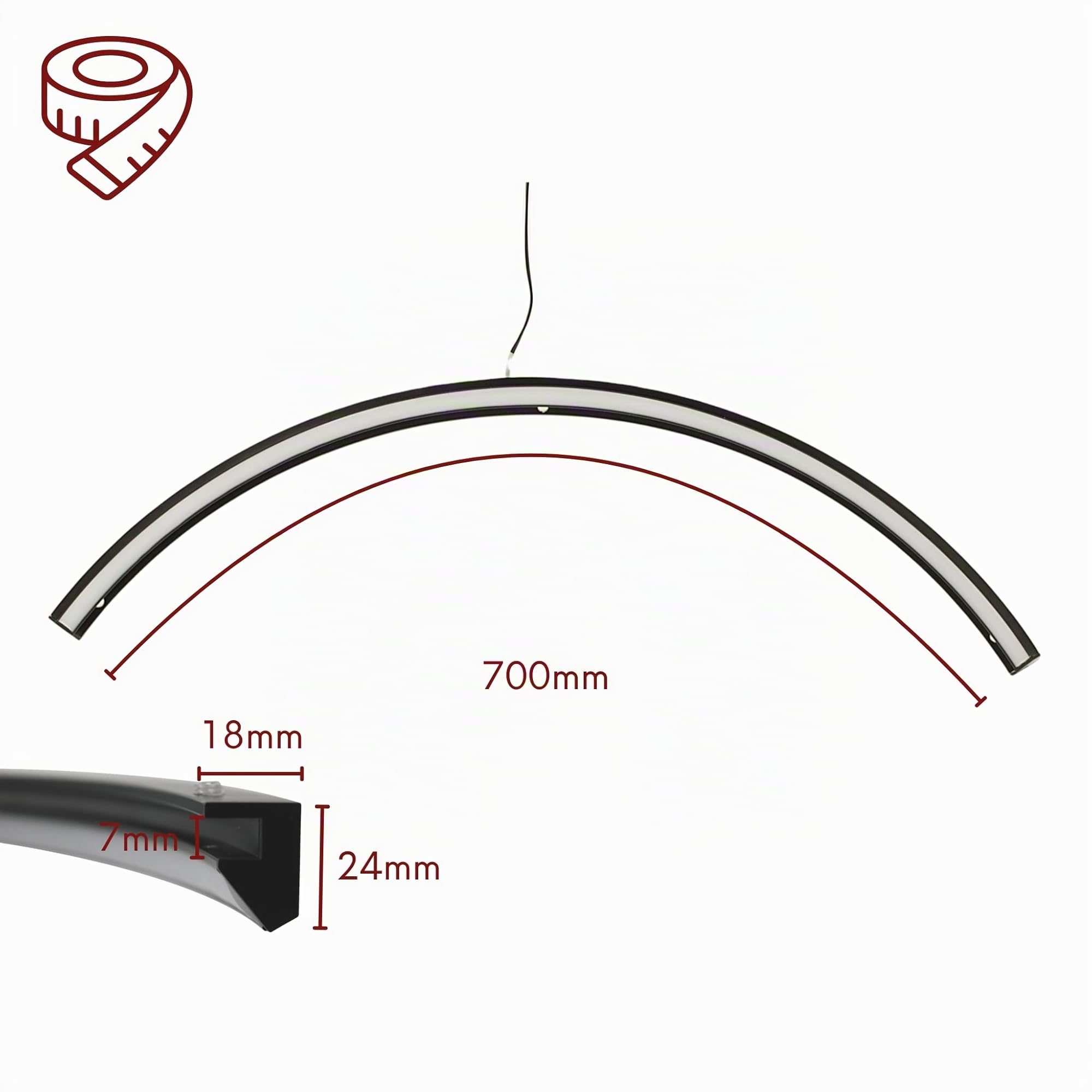 Kalb | Lampada a LED per specchio Curvia, illuminazione a specchio curva per specchi rotondi Ø 60 & 70 cm, 12VDC, 6W, bianco neutro 4000K, IP44, luce per trucco senza sfarfallio, nero opaco, alluminio