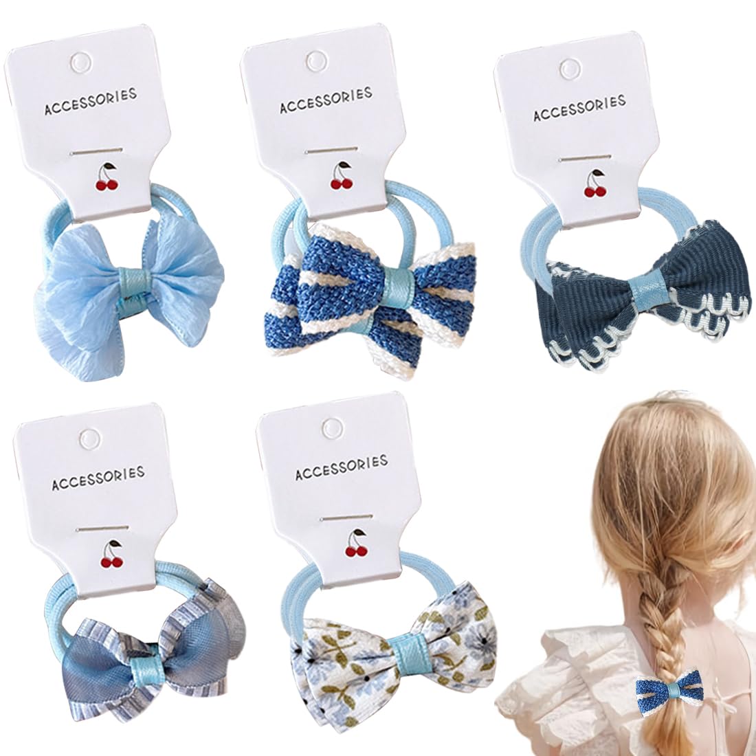 10 Piezas Gomas de Pelo Niña, Bandas Elásticas para Bebé, Coleteros Mini Finas con Adornos, Gomas de Pelo Pequeñas para Niña y Bebé, Accesorios de Cabello para Niña, Caja de Colores Variados (Azul)