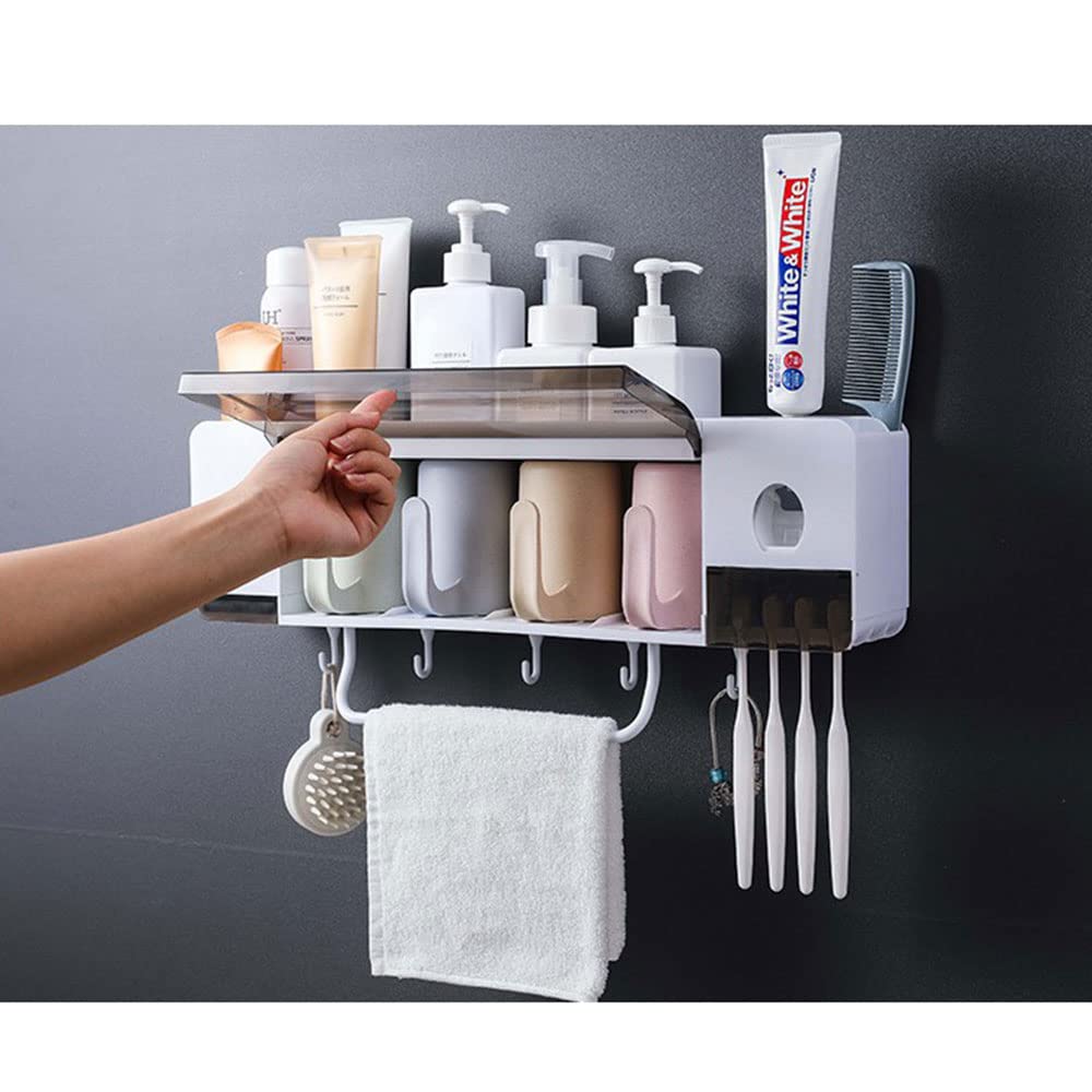 Soporte de cepillo de dientes, Multifuncional Cuarto de baño montado en la pared Titular del cepillo de dientes Estante de almacenamiento Organizador de pasta