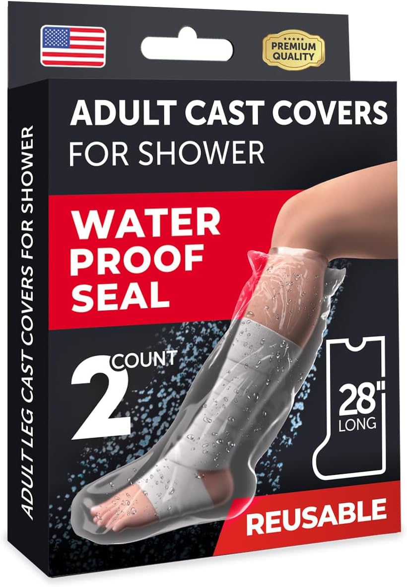 100% Waterproof Cast Covers for Shower Leg - Tight Seal - Reusable Adult 2pk Half Leg Cast Protectors - Knee