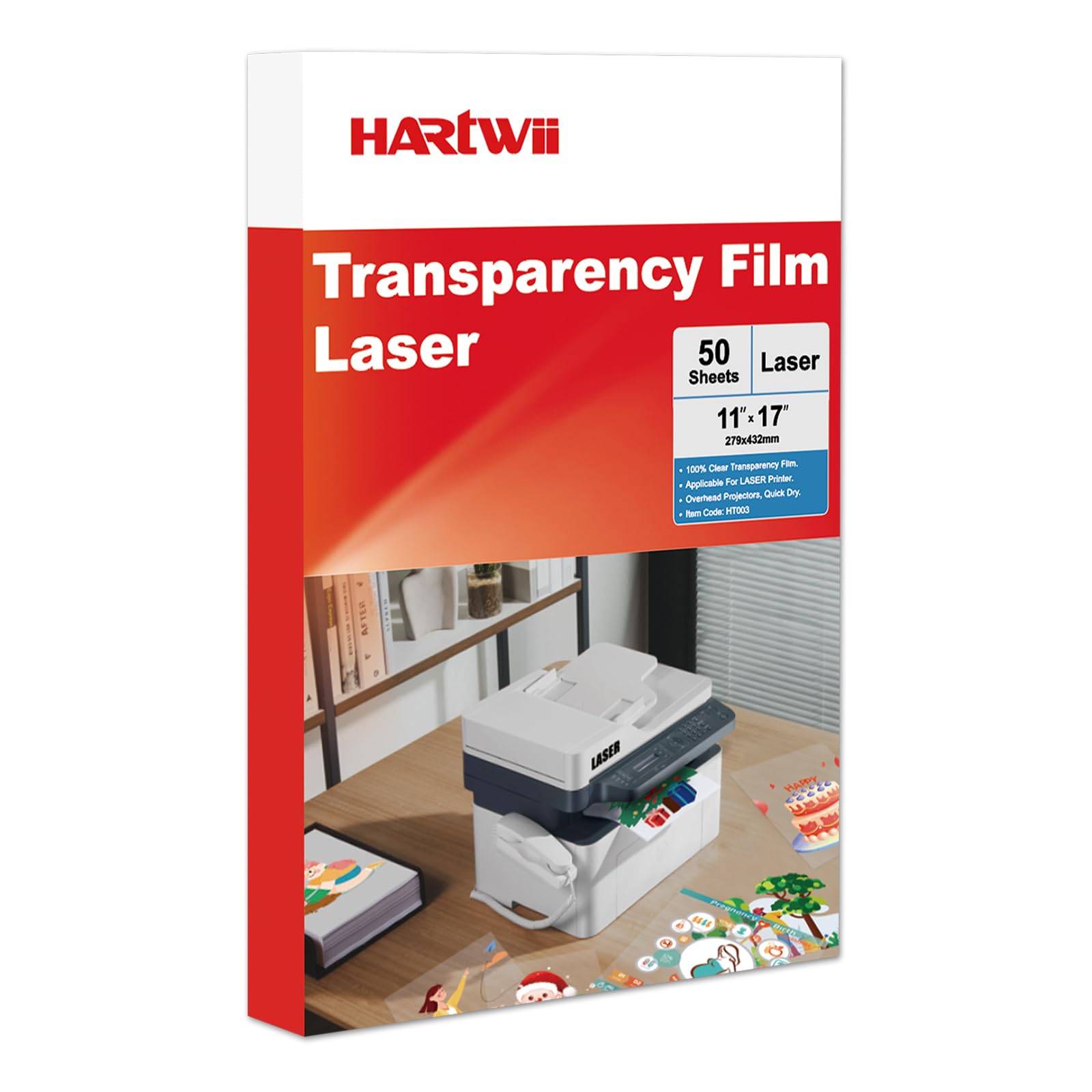 HARtwii Laser Transparency Film 50 Sheets 11 x 17 Inche Clear Overhead Projector Film Clear Transparency Paper for Laser Printer