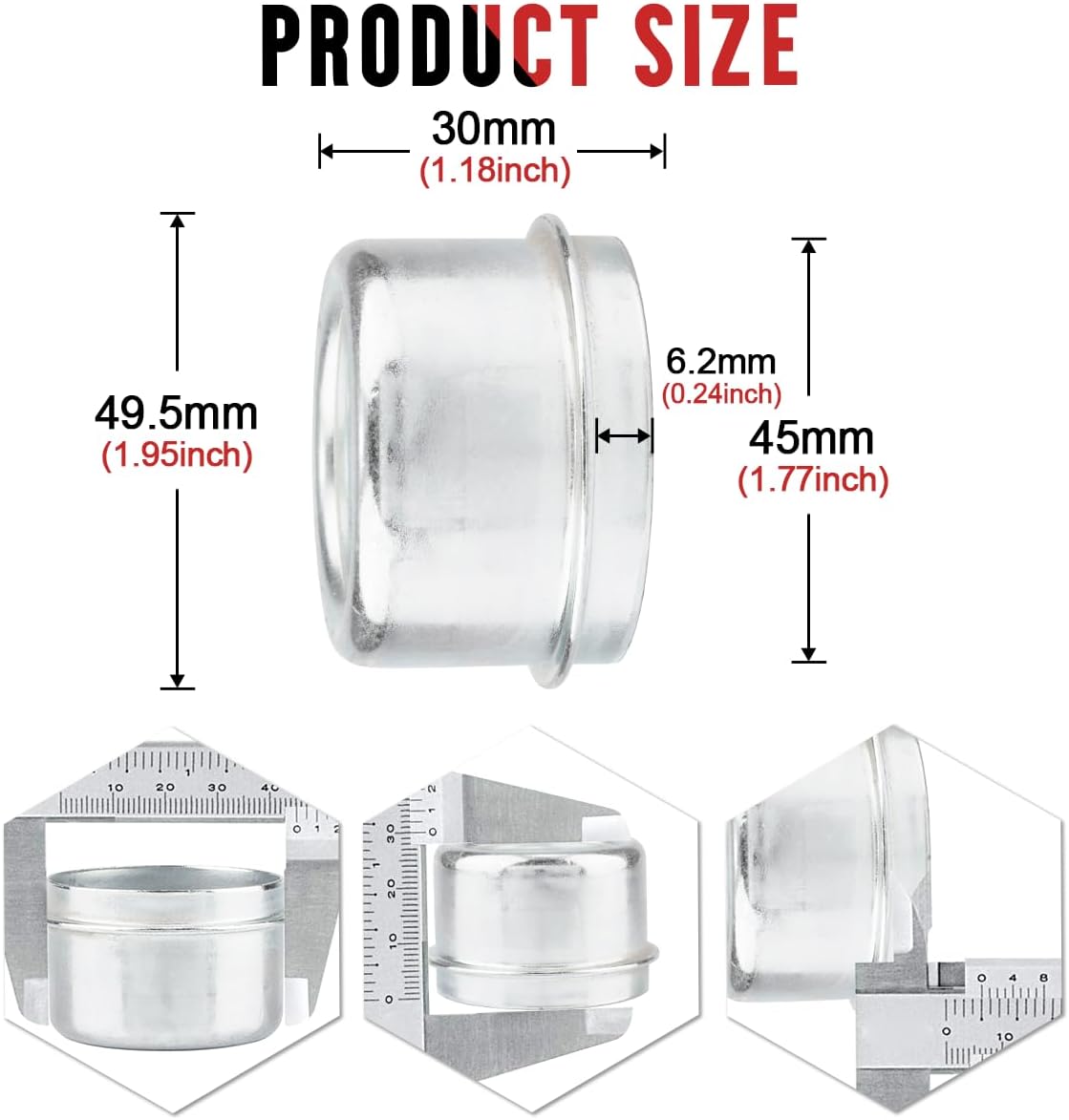 RTRHINOTUNING 4pcs 49.5mm/1.95 inch (45 mm/ 1.77 in) Wheel Center Caps Trailer Axle Wheel Hub and Bearing Dust Cap Universal