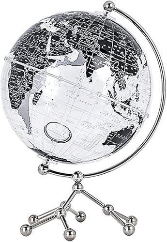 Globo mundial de acrílico transparente de 7.8 pulgadas, 12 pulgadas de alto, rotación de 360 grados, globo de tierra con trípode de metal para