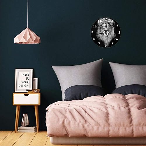 Miniatura 5 de HGOD DESIGNS Reloj de pared redondo de león, hermosa cabeza de león en la oscuridad, reloj de pared redondo silencioso decorativo de pared para el