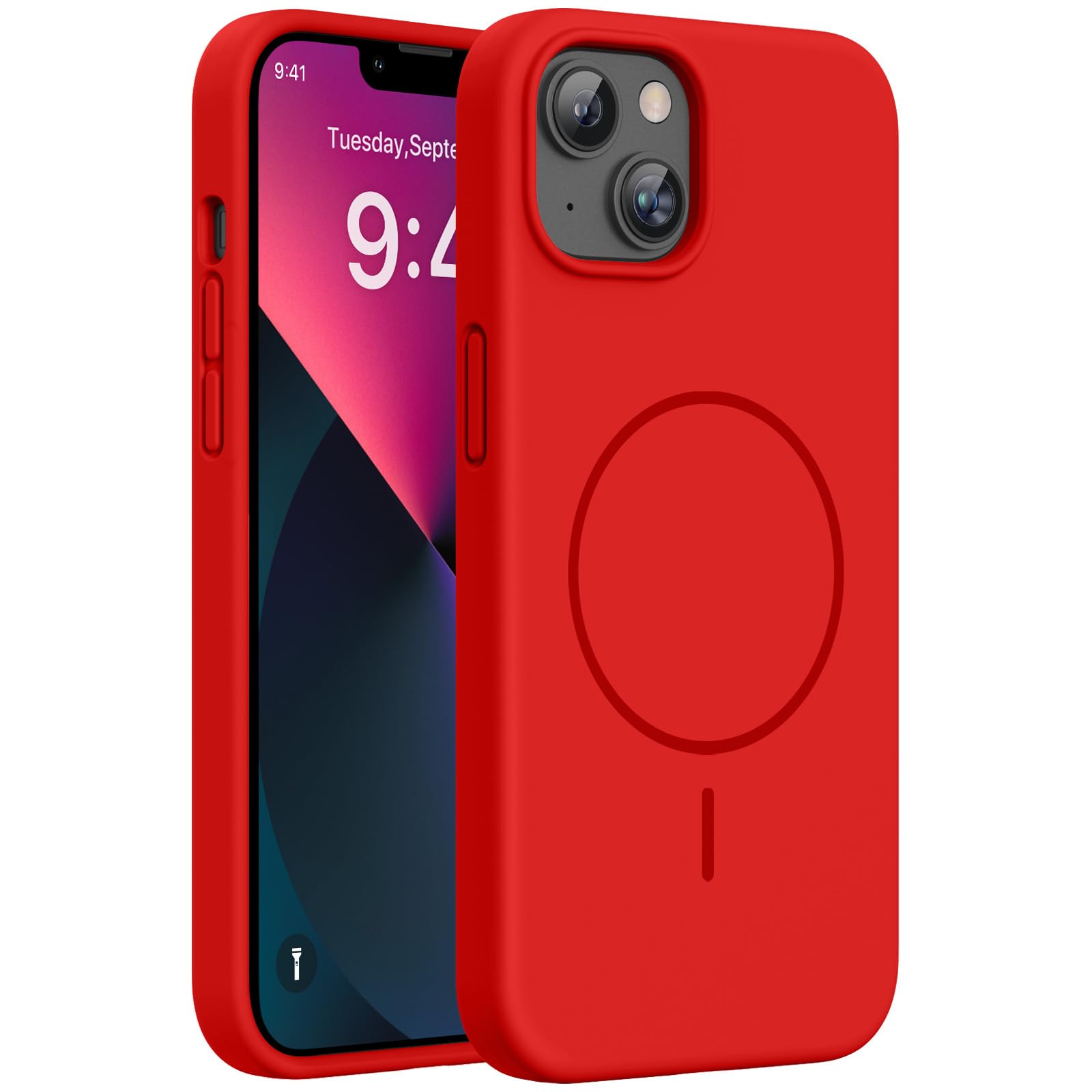 Miracase Silicone &amp; Magnetic for iPhone 13 Case, Red