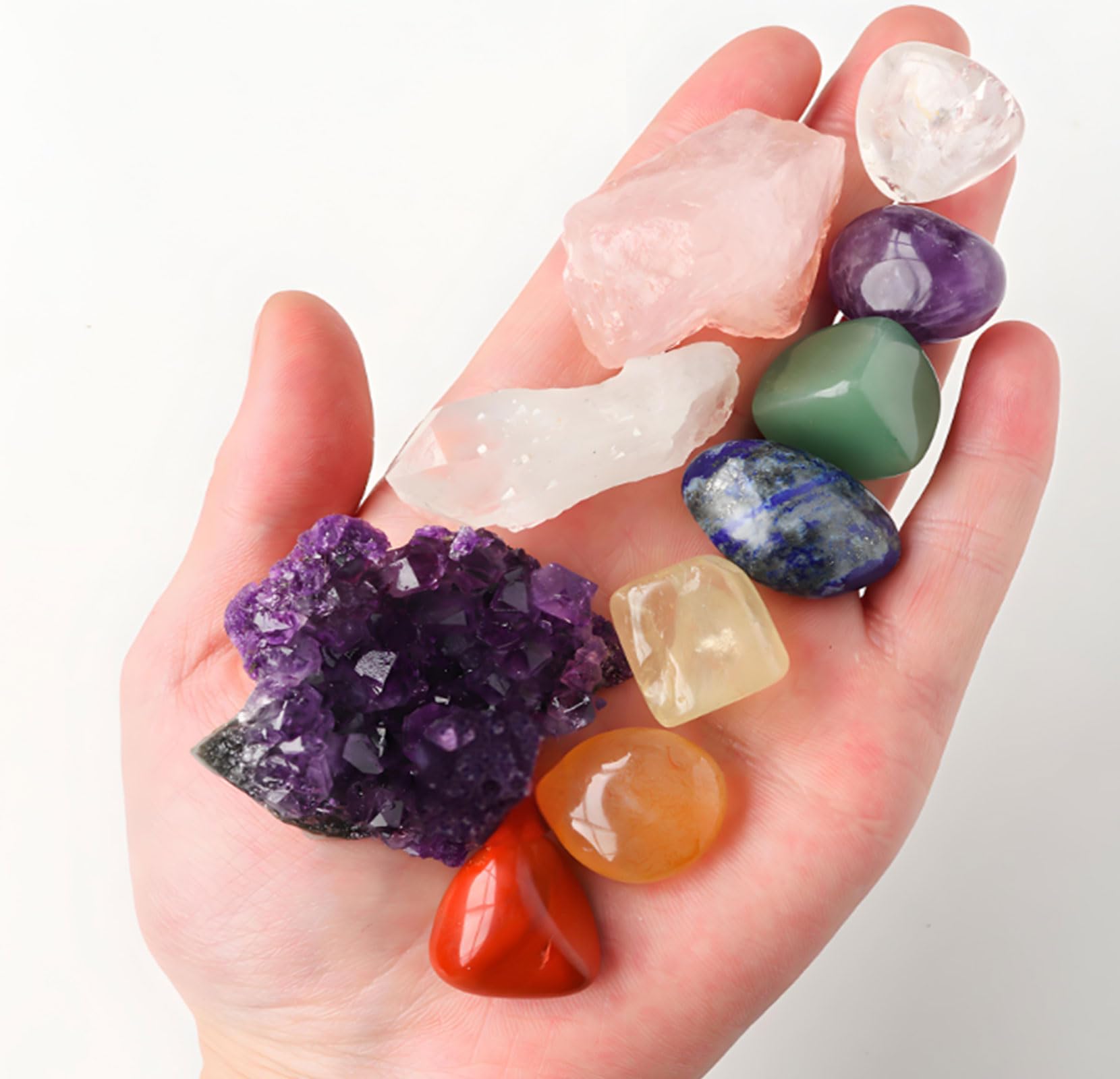 Set di Cristalli Naturali di Ametista, Cristalli dei Chakra E Pietre Curative, 7 Pietre dei Chakra Levigate per Guarigione, Meditazione E Yoga