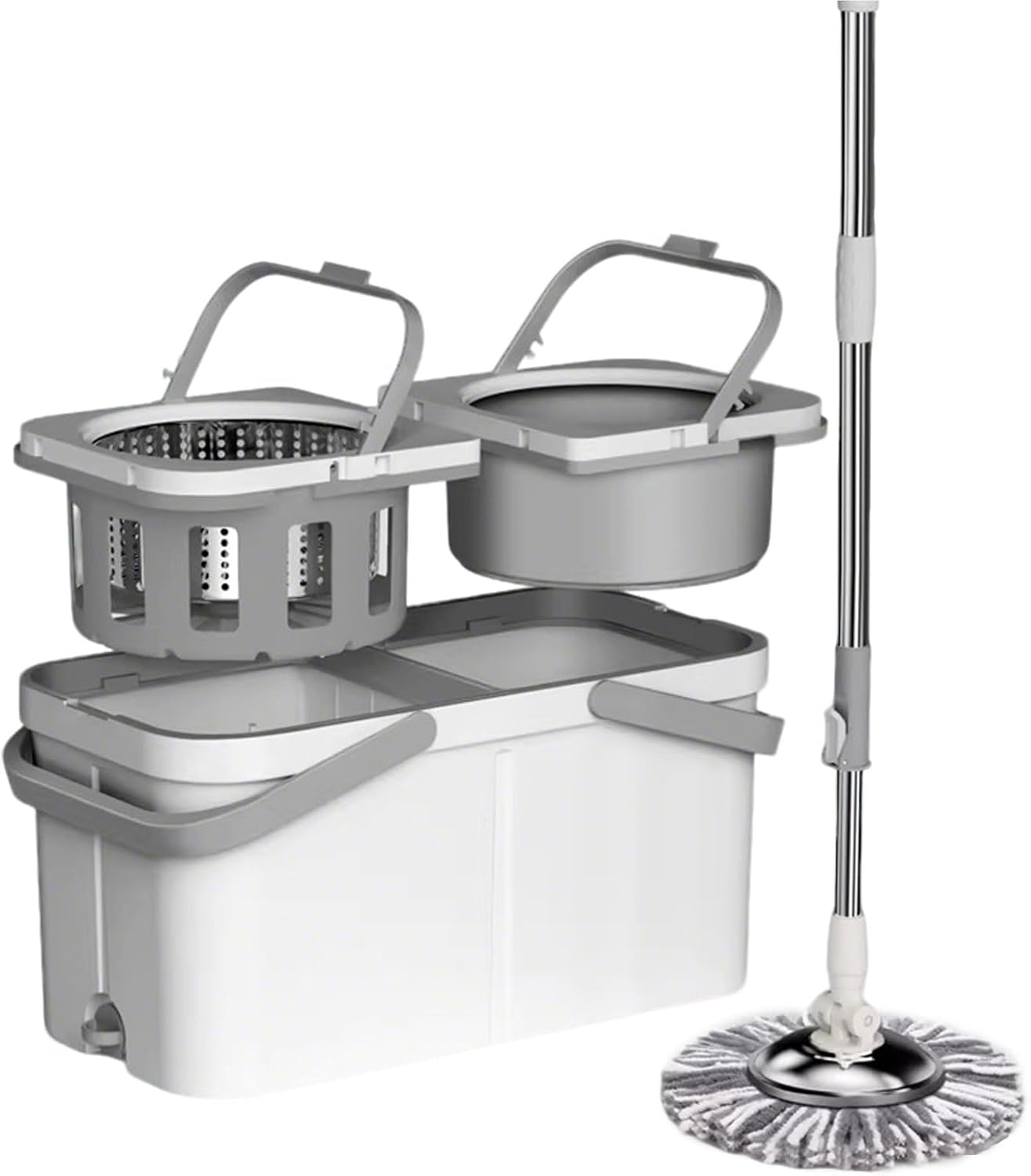 Spin Mop and Bucket Set for Home - Dual Compartment, Separate Clean & Dirty Water - 360° Spinning Mop and Detachable Inner Washing/Wringer Basket - All Types Floor Cleaning