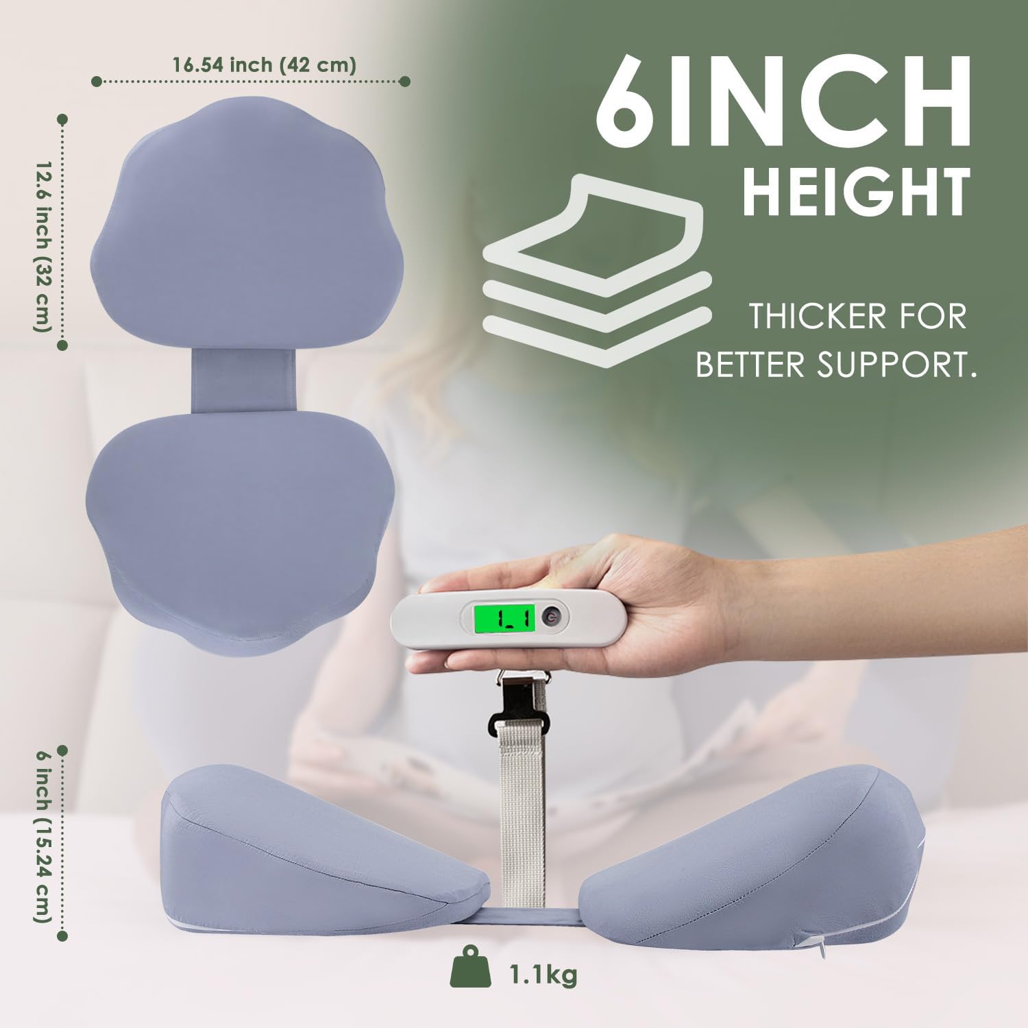 Chilling Home Memory Foam Pregnancy Pillow for Sleeping, Cooling Maternity Pillow for Pregnant Women, Travel Wedge Pillows for Side Sleeper, Support for Back, Belly, Detachable Design, Height 6inch