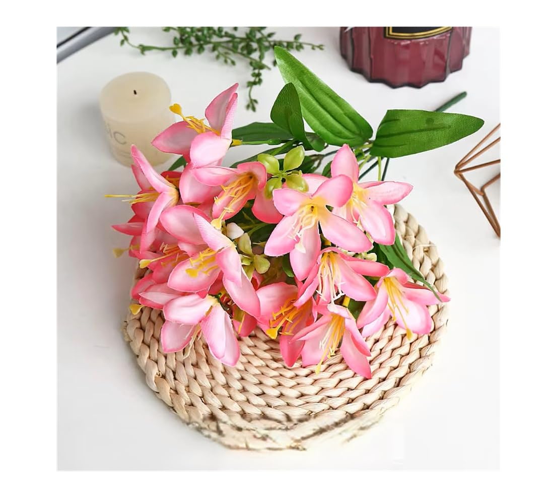 SPHINX Artificial Lily Flower Bunch/Bouquet 18 Heads – 36 cm | Faux Flowers for Home Decor, Gift Hampers, Trousseau Packing, Festivals, Celebrations, Housewarming, Gift Packing- (1, Dark Pink)