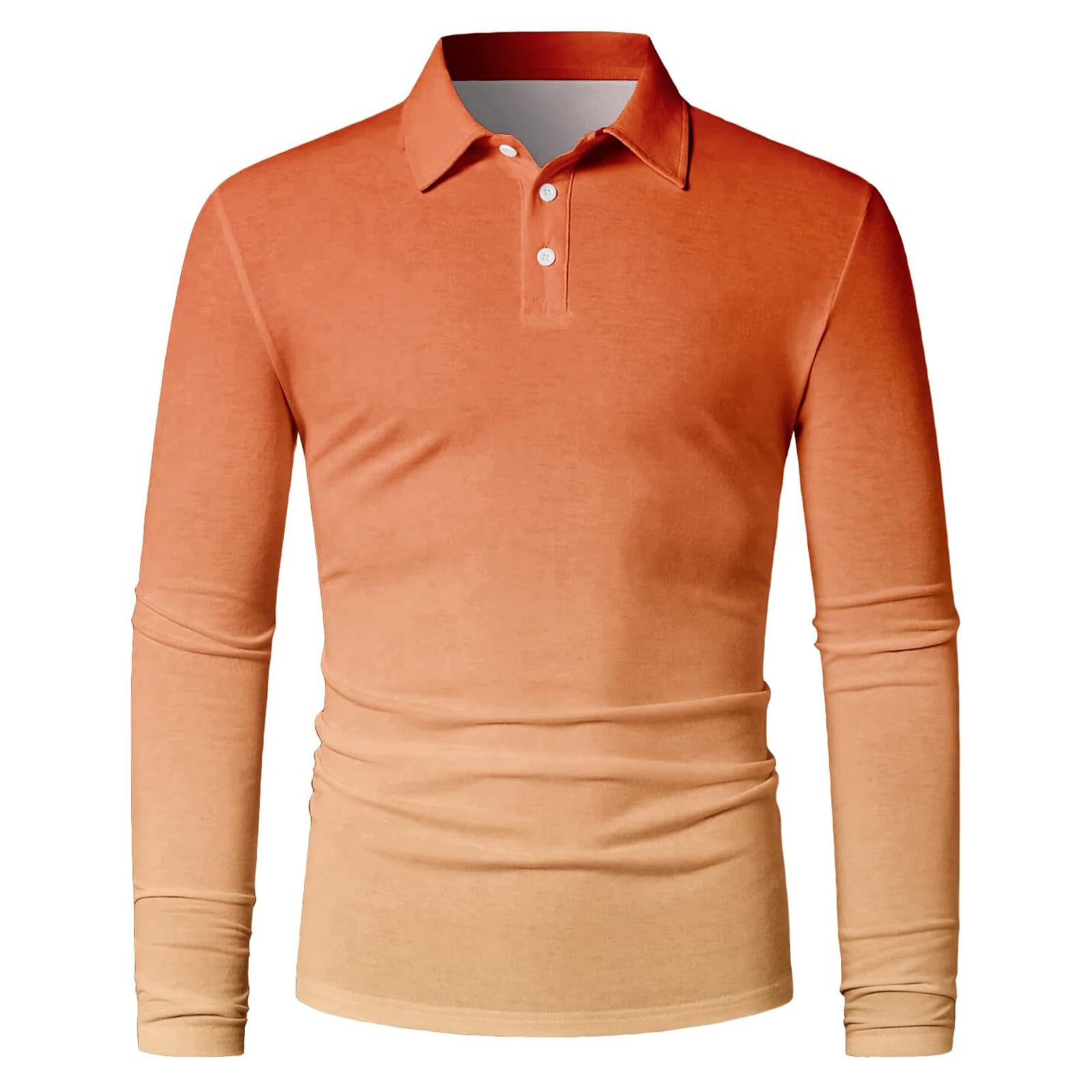 Generico Polo Uomo Manica Lunga a Colore Sfumato Ombré, Colletto Abbottonato Leggero, Modello Raffinato Adatto per Il Golf, Tennis e uscite quotidiane(1A-Orange, M)