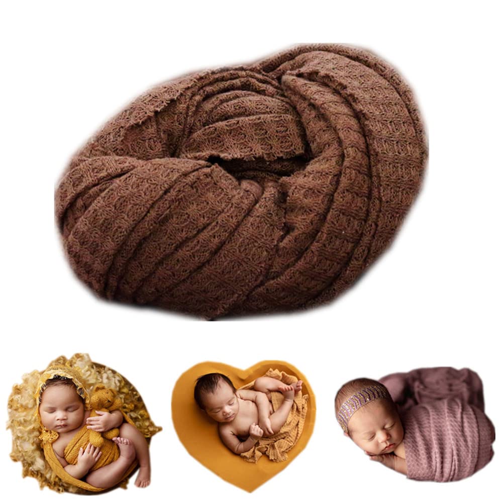 Newborn Photography Props Blanket Wrap Soft Knitted Stretch Baby Boys Girls Photoshoot Prop Cloth (Coffee)