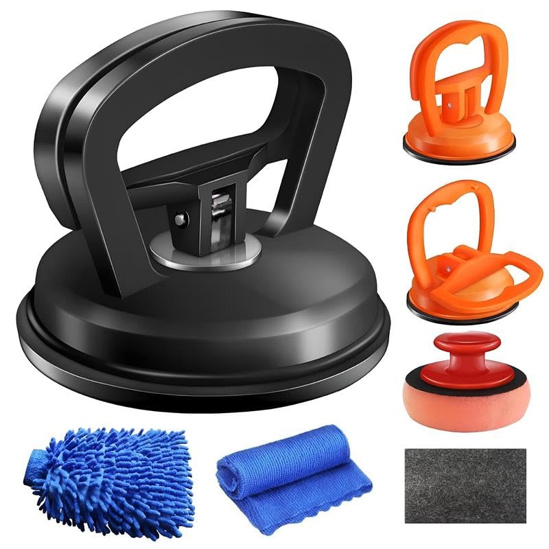 7-Piece Car Dent Puller Kit – Black & Orange Suction Cup Dent Remover Set with Large & Small...