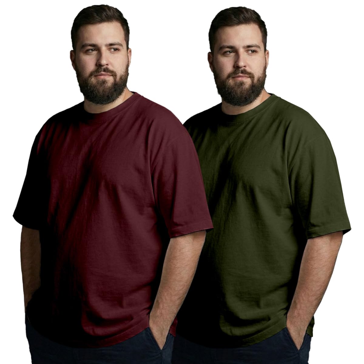 xenovaurban Mens Plus Size Cotton T-Shirt Combo | Combo Pack of 2 Unisex Fit Plus Size Solid Plain Tshirts-picture-32