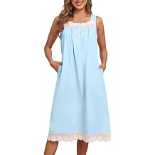 Bloggerlove Nightgowns for Women 100% Cotton Button Down Sleeveless House Dress Summer Moomoo Nightgown with Pockets