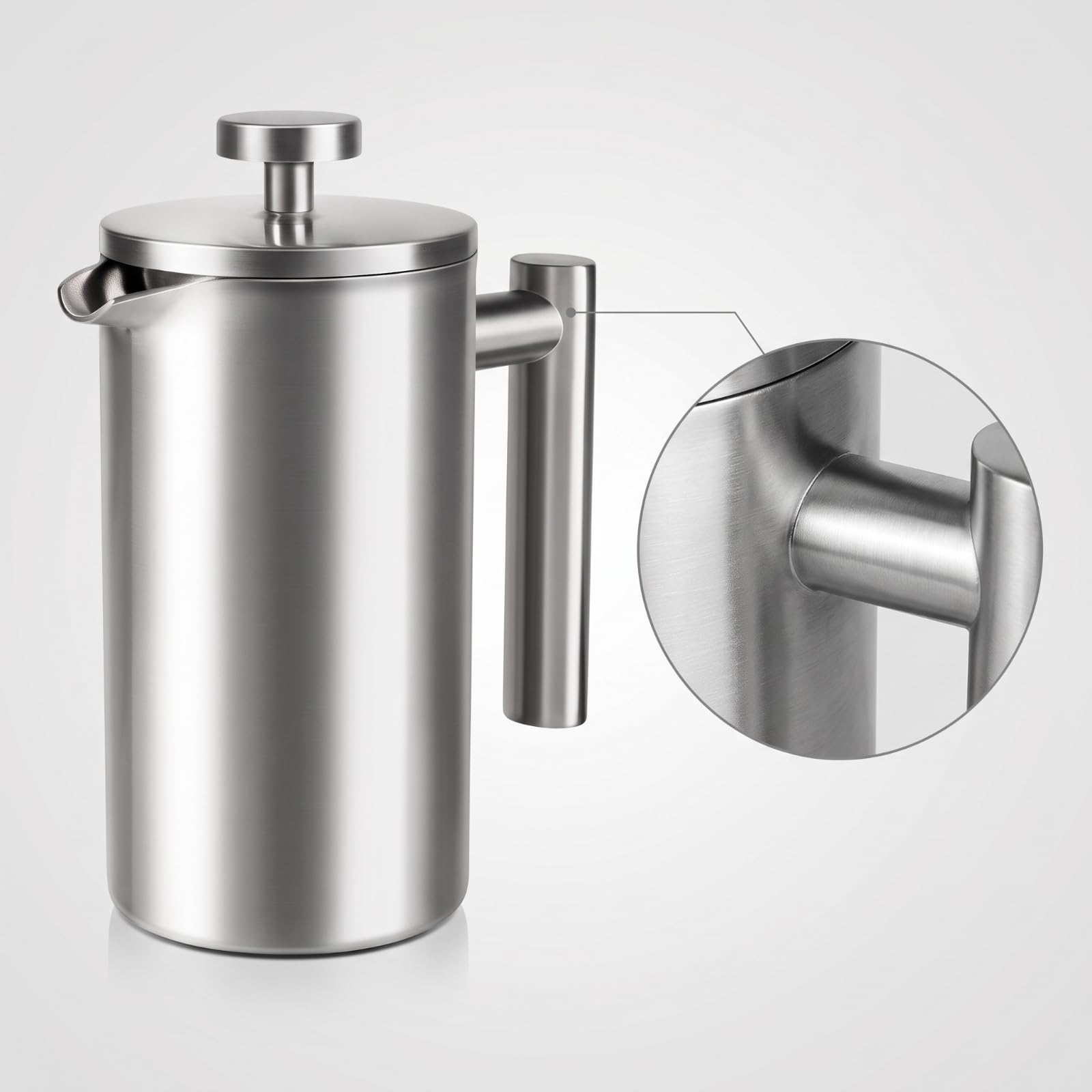 Caffettiera a Stantuffo in Acciaio Inox Riutilizzabile Caffettiera a Stantuffo Lavabile Infusore per Appassionati di Tè, Cucina, Campeggio, 1000ml