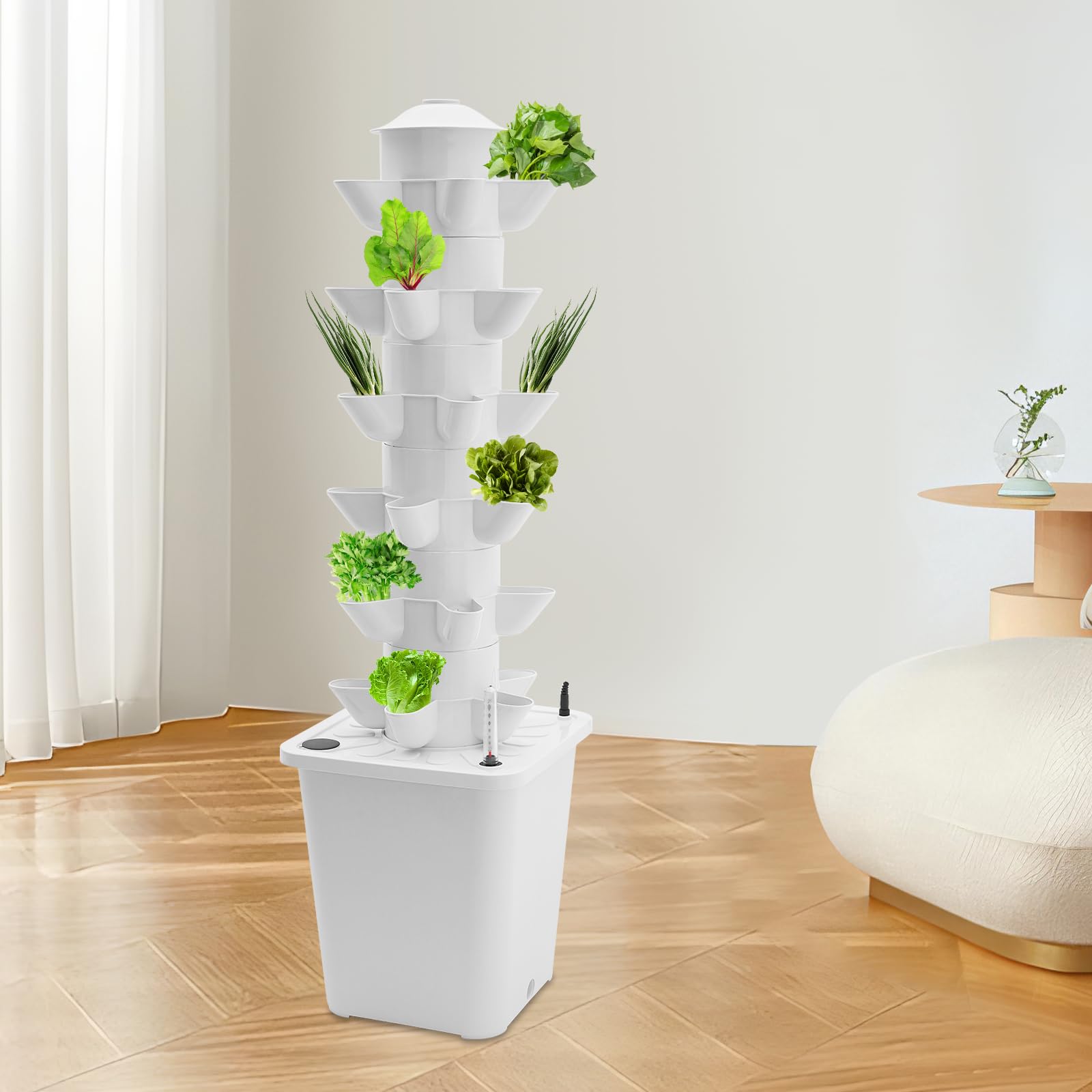 Sistema Idroponico Coltivazione Idroponica Verticale Kit con 30 Fori, Serbatoio Bianco in PP per Giardino Balcone Ufficio e Coltivazione Indoor