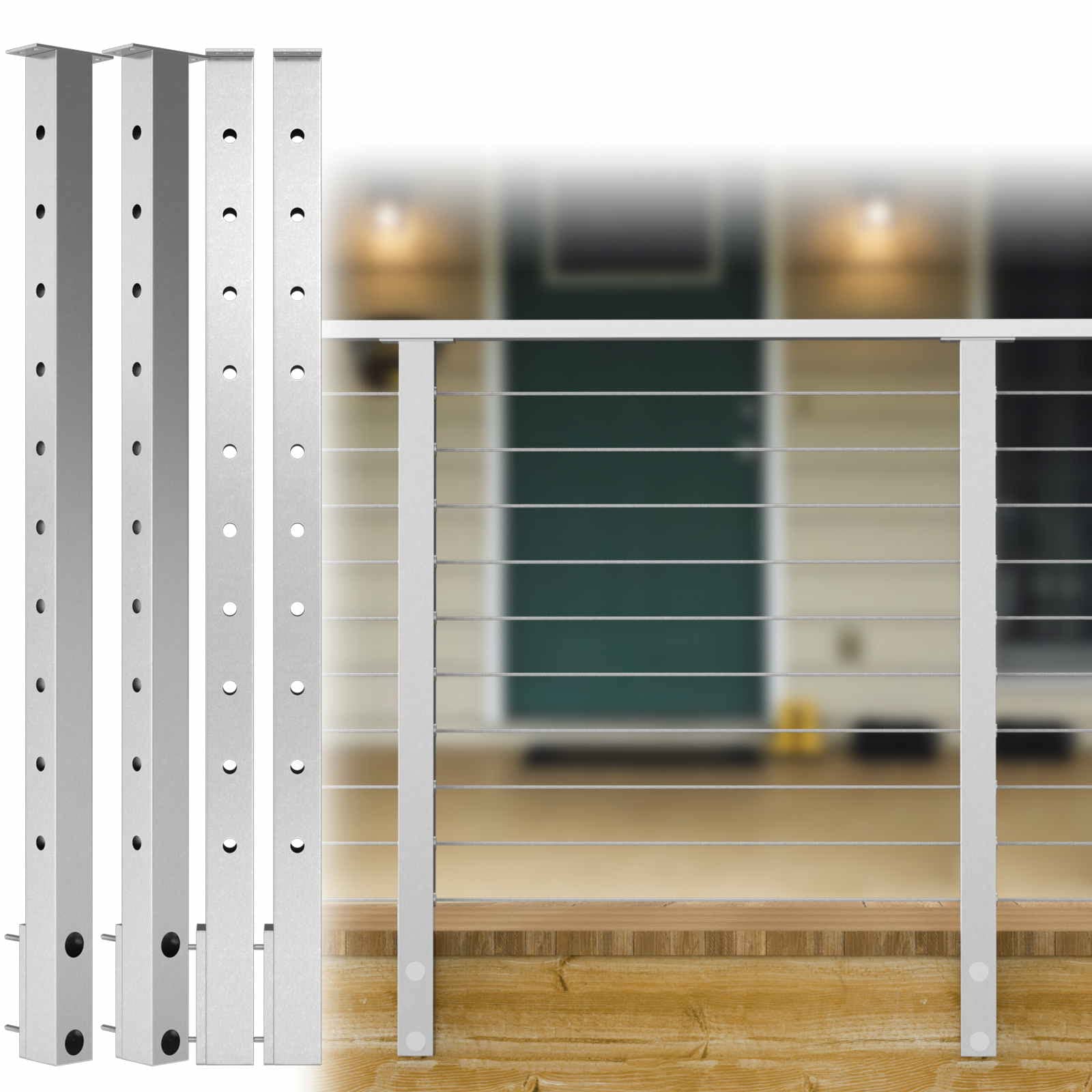Buy Muzata Cable Railing Side ed Post Square Brushed 36’’x2’’x2