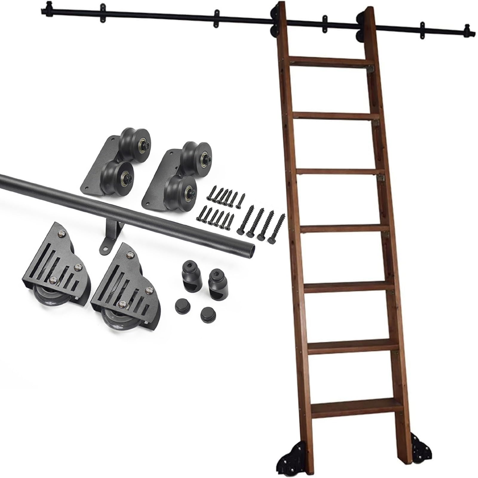 DONGGANSHI Heavy Duty Sliding Barn Door Hardware Kit,3.3FT-24FT Round Tube Track/Rail Mobile Ladder Slide Roller System,Smoothly and Quietly(12ft/366cm Track kit)