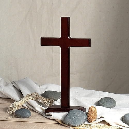 Miniatura 2 de KUXBET Wooden Wall Cross with Stand for Hanging or Standing 12.5 Inch Jesus Christ Catholic Wood Crafted Cross for Wall Decoration Table Home Decor