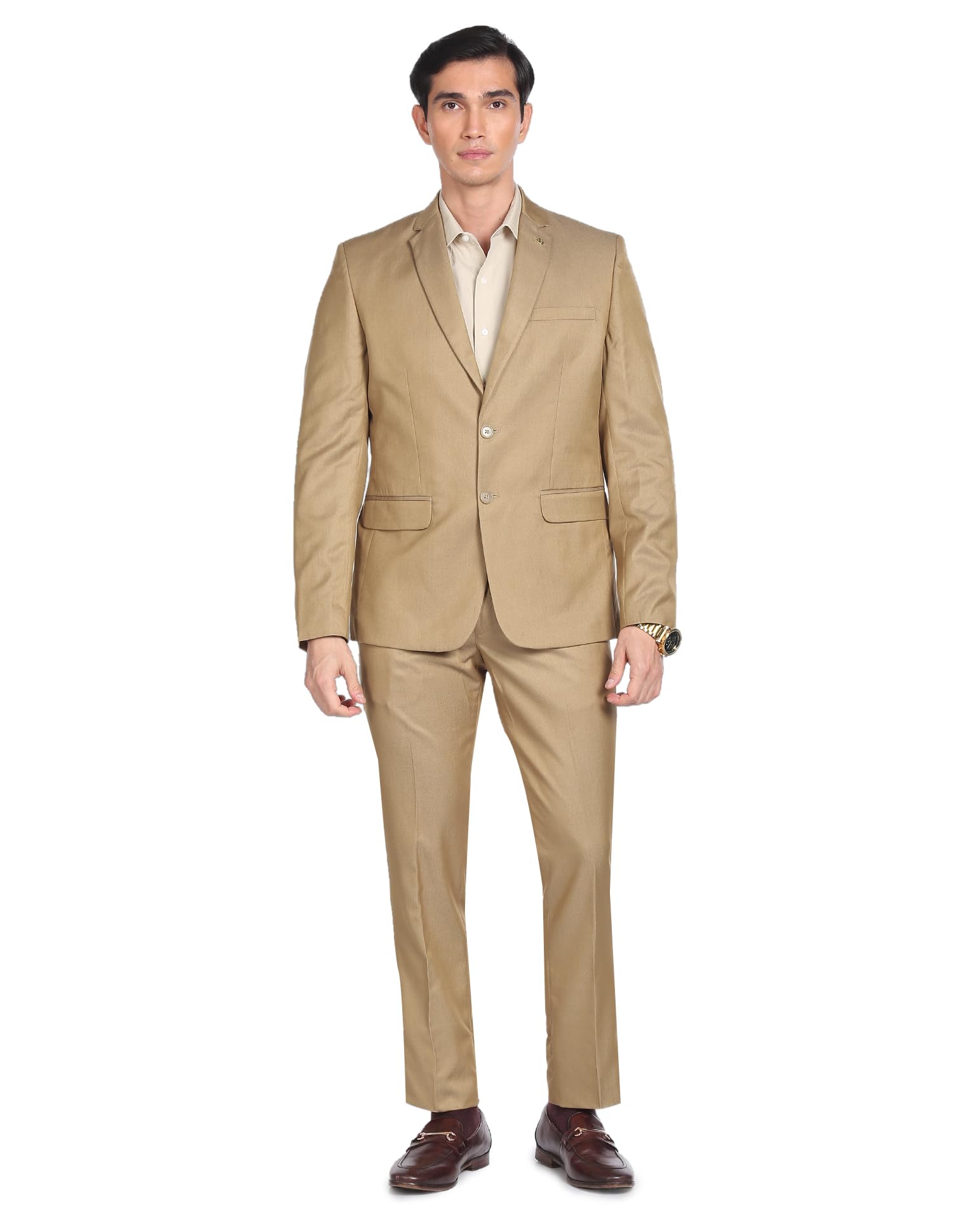 AD Tailored Regular Fit Solid Two Piece Suit Khaki-image-22