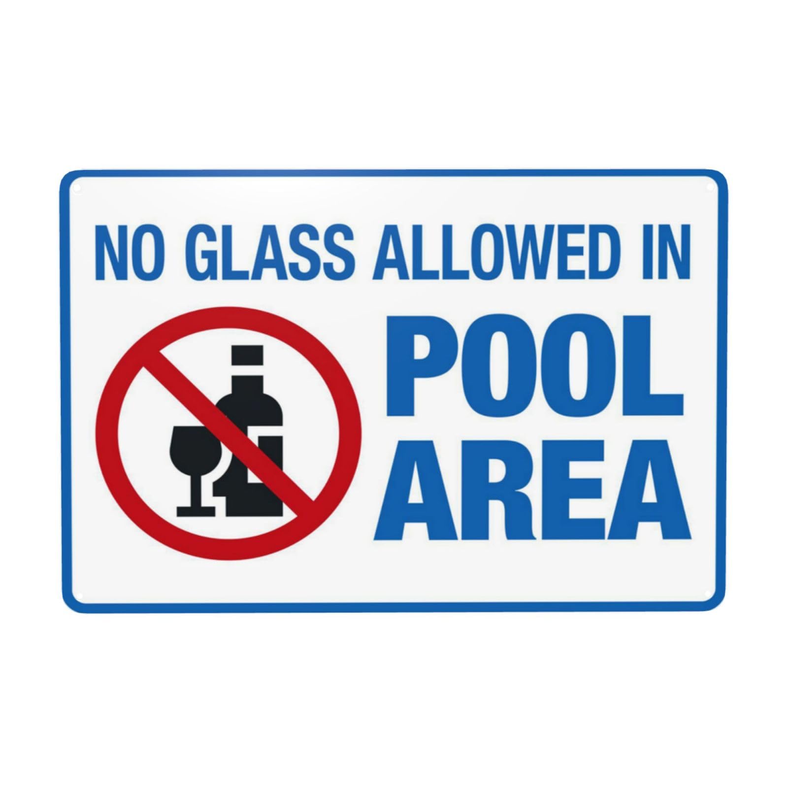 Vintage Metal Tin Sign, No Glass Allowed In Pool Area With Symbol Wall Decor, 12x8 Inch