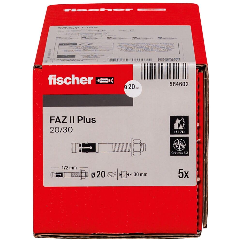 fischer - Goujon d’ancrage FAZ II Plus 20x172 -/30 en acier électrozingué/Boite de 5