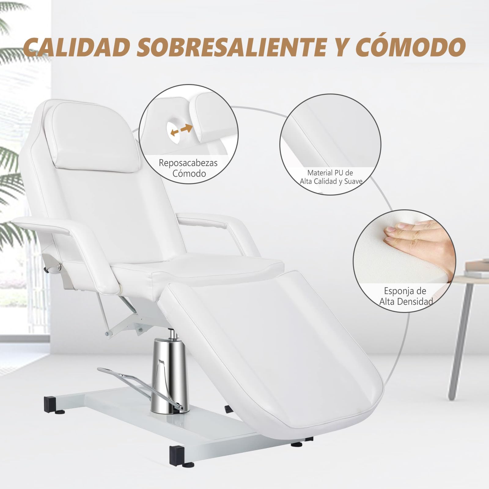 Bonnlo Camilla Masaje Plegable, Camilla Giratoria 360° con Reclinación 65°/Apoyo Pies 45°, Camilla Masaje Profesional Ajustable en Altura (200KG), Cama Rostro/Masaje para Salones SPA (Blanco)