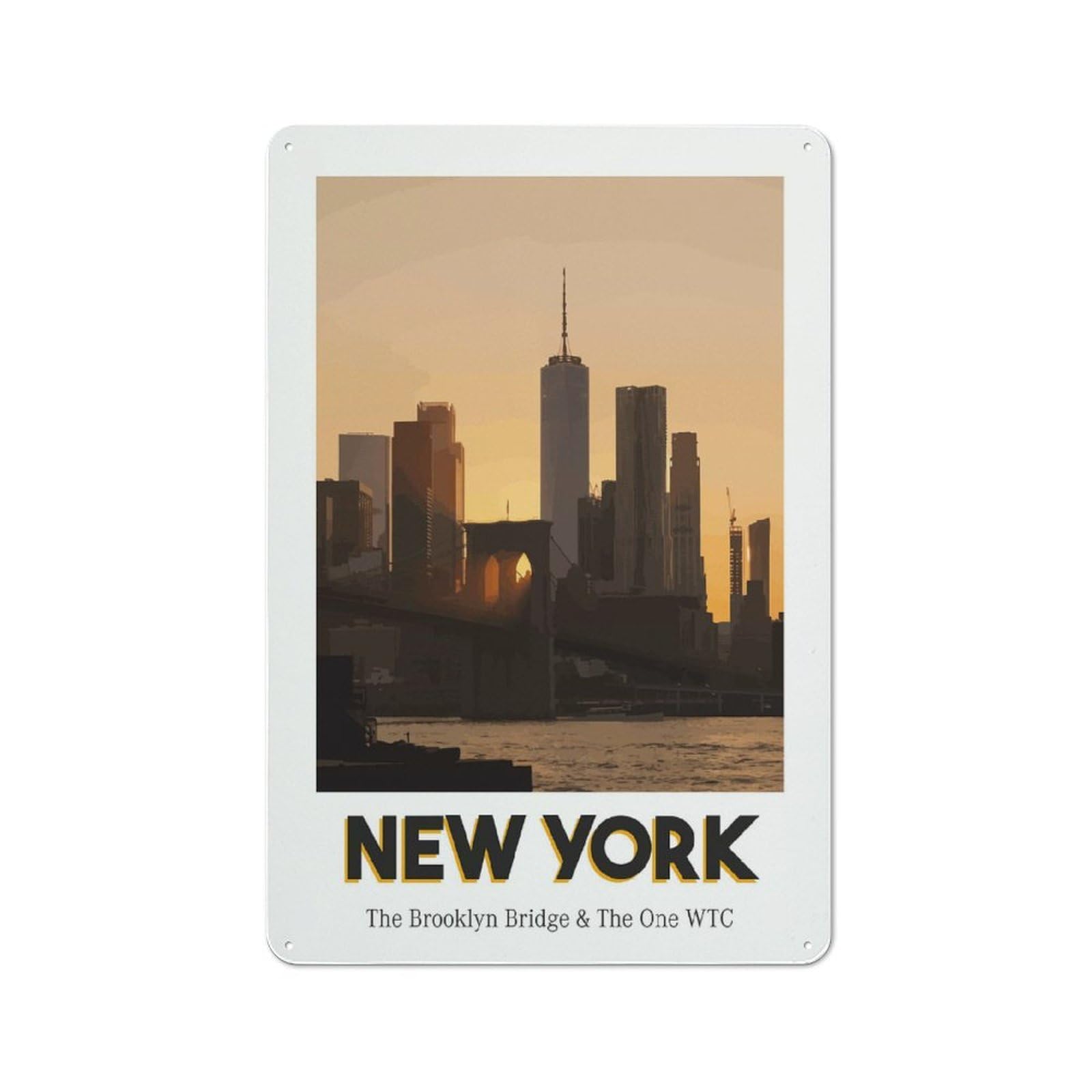 Junmoney Style-1 Tin Wall Plaque 30X20cm With New York Skyline For Hallway Wall, A Decorative Metal Sign For Hallways And Entrance Areas