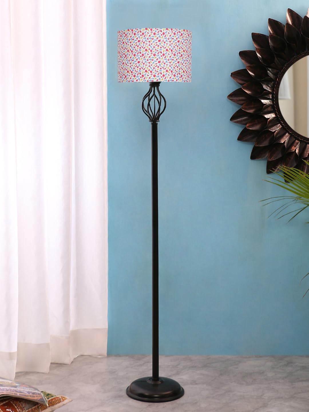 Devansh Printed Cotton Drum Spiral Iron Basket Floor Lamp -15 (12x56.7inches)-picture-16