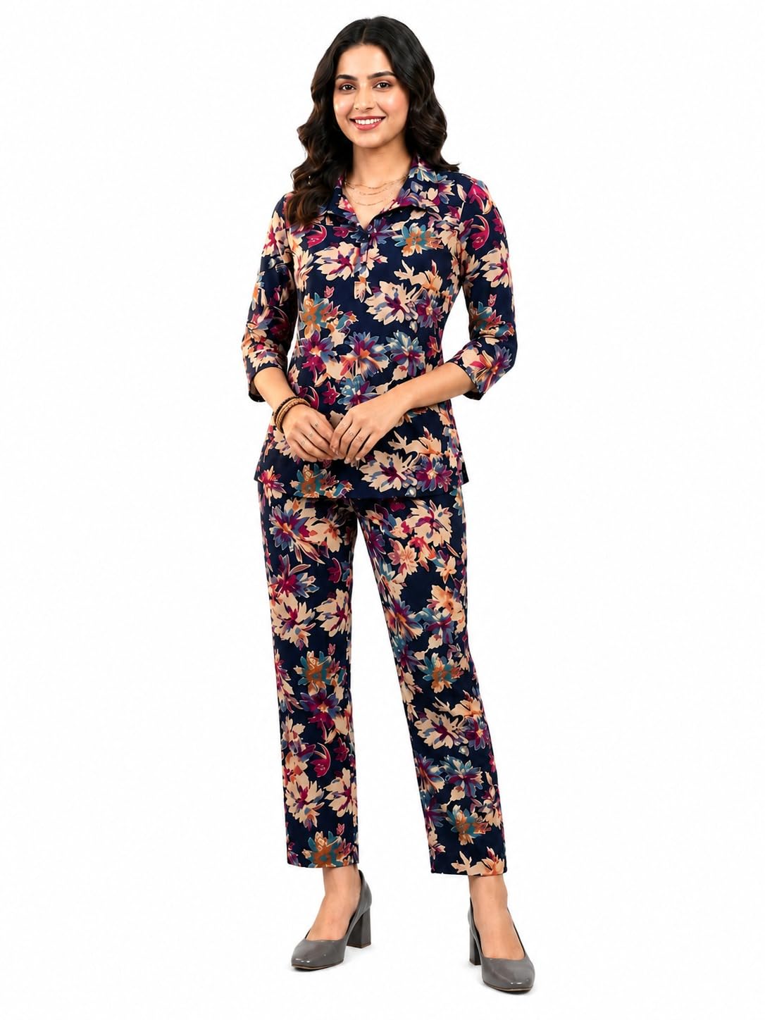 Women's Floral Printed cotton Co-Ord Set | Stylish Shirt Top & Pant Set for Women | Casual Lounge Wear Matching Set | Comfortable Regular Fit Two Piece Outfit-image-22