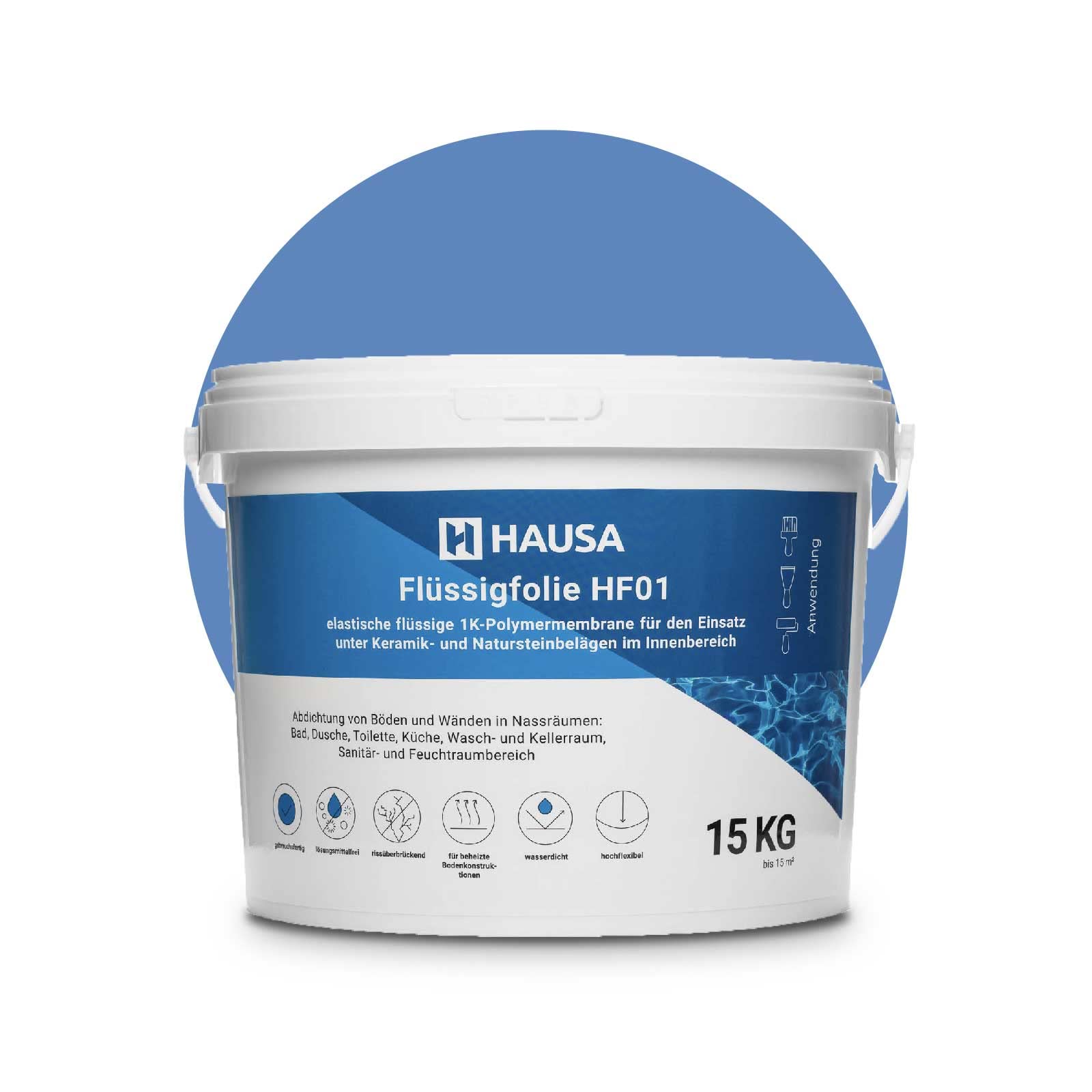 HAUSA Flüssigfolie Dichtfolie für Bad Dusche Küche 15kg bis 15m² blau Badabdichtung Duschabdichtung elastische Abdichtung unter Fliesen absolut wasserdicht lösemittelfrei Dichtmasse