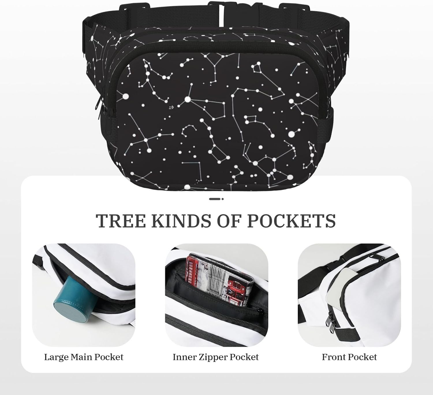 Starry Divination Constellation Fanny Pack Belt Bag For Women And Men, Fashionable Waist Pack For Traveling, Hiking