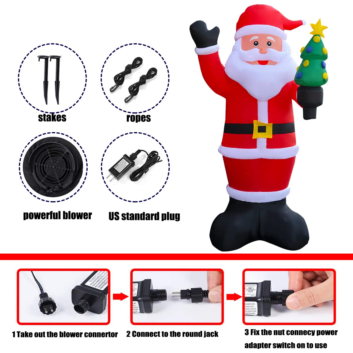 SEASONBLOW Babbo Natale gonfiabile su slitta con 2 decorazioni a forma di unicorno illuminato a LED per giardino, giardino, casa, feste, interni ed esterni