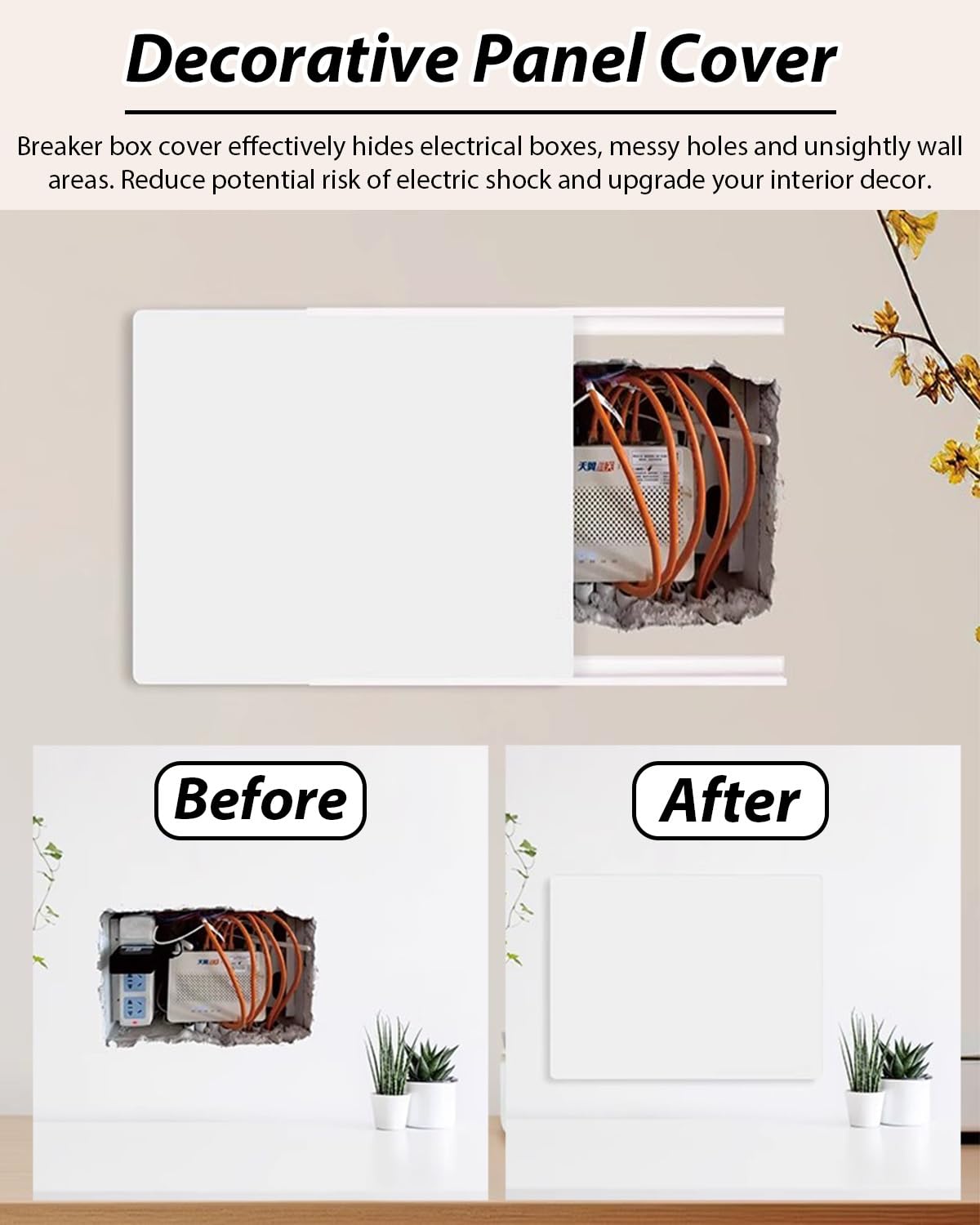 Vibeo Copri Quadro Elettrico Coperchio per Quadro Elettrico Extra Sottile Autoadesivo, Armadietto Scorrevole per Fusibili, Placca Decorativa per Scatola Interruttori(White,28x20in/70x50cm)