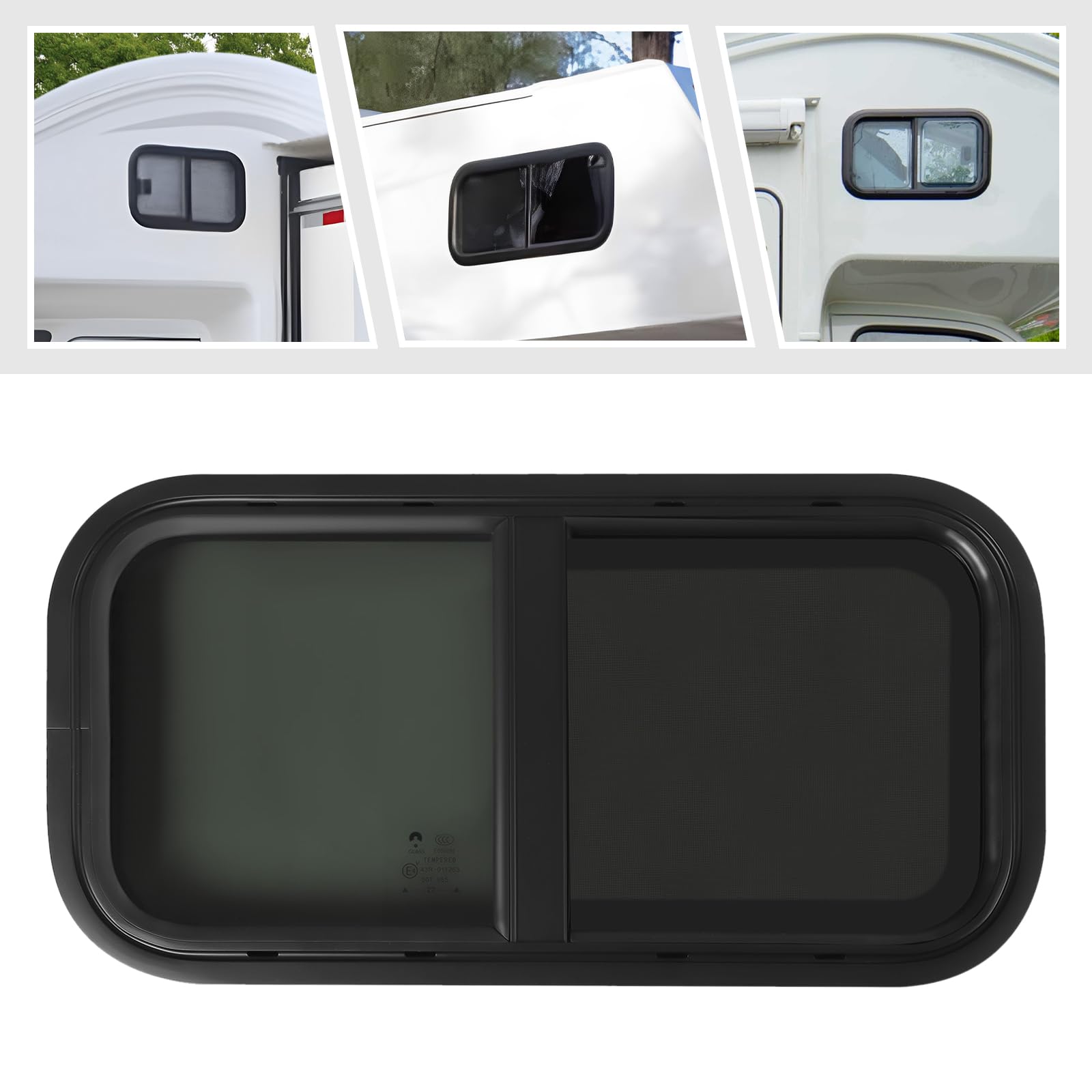 Fenêtre Latérale pour Caravane, 600 x 300 mm, Fenêtre de Camping-Car, RV Coulissantes Teintées, Caravane Fenêtre Latérale avec Moustiquaire, Noir