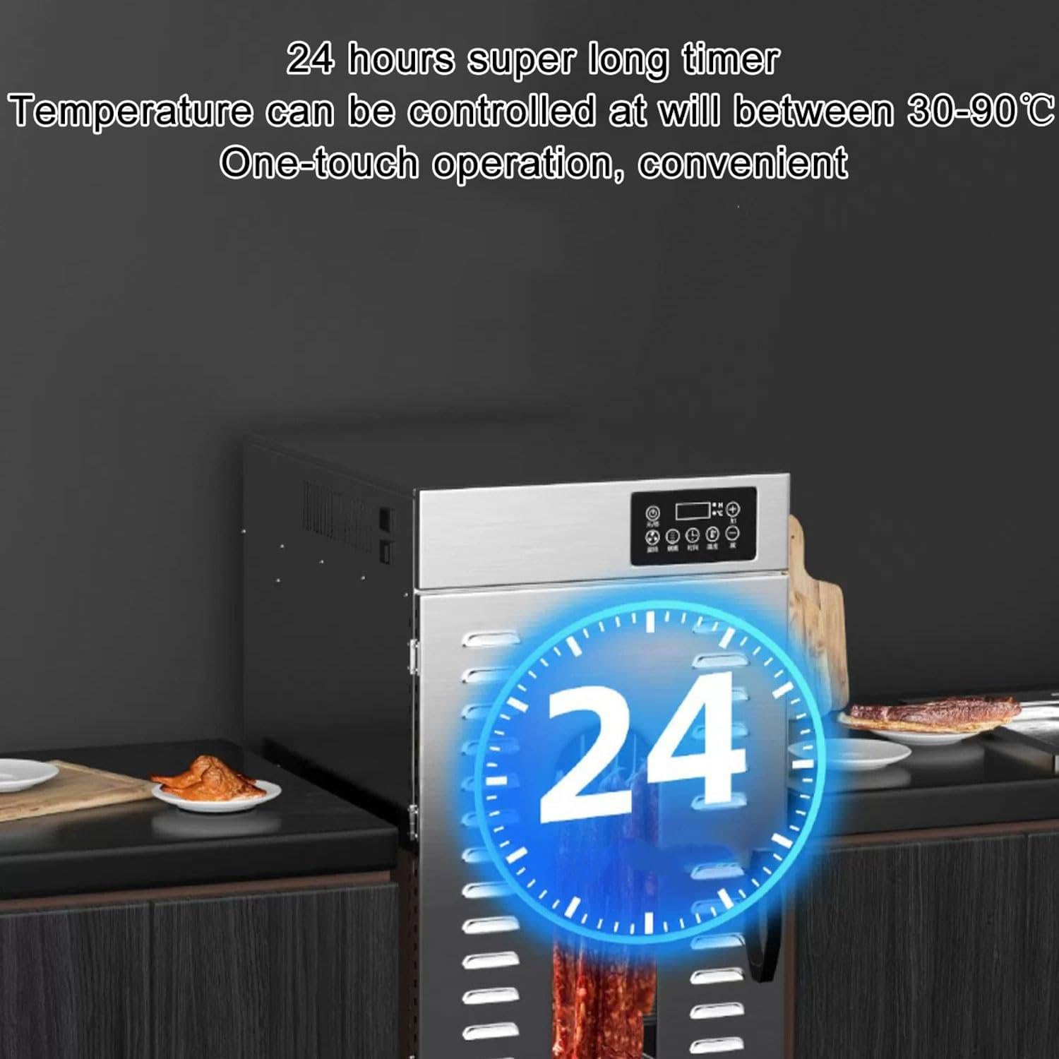 Essiccatore per Alimenti Commerciale, Essiccatore Automatico per Carne Rotante Da 1500 W Con Display LED Touch-Control, Per Carne Secca, Erbe, Carne, Manzo, Frutta, Verdura