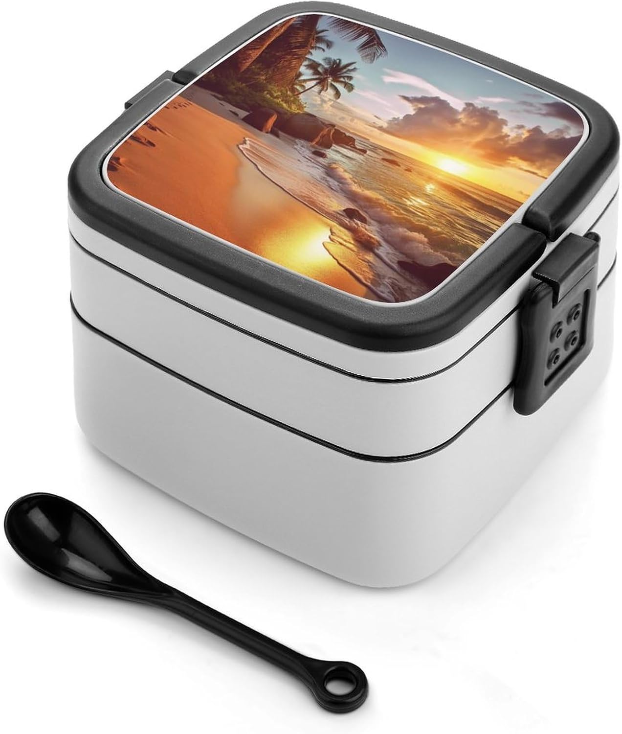 Adults Lunch Box Adult Bento Box Stackable Bento Box BPA-Free Tropical Beach at Sunset Lunch Box Food Container Ideal for Meal Prep, Work, And On The Go