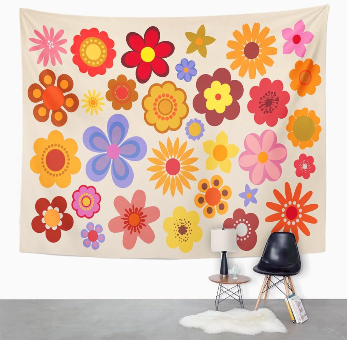 Amazon.com: TOMPOP Tapestry 1960 Vintage Flowers 60S 70S Orange