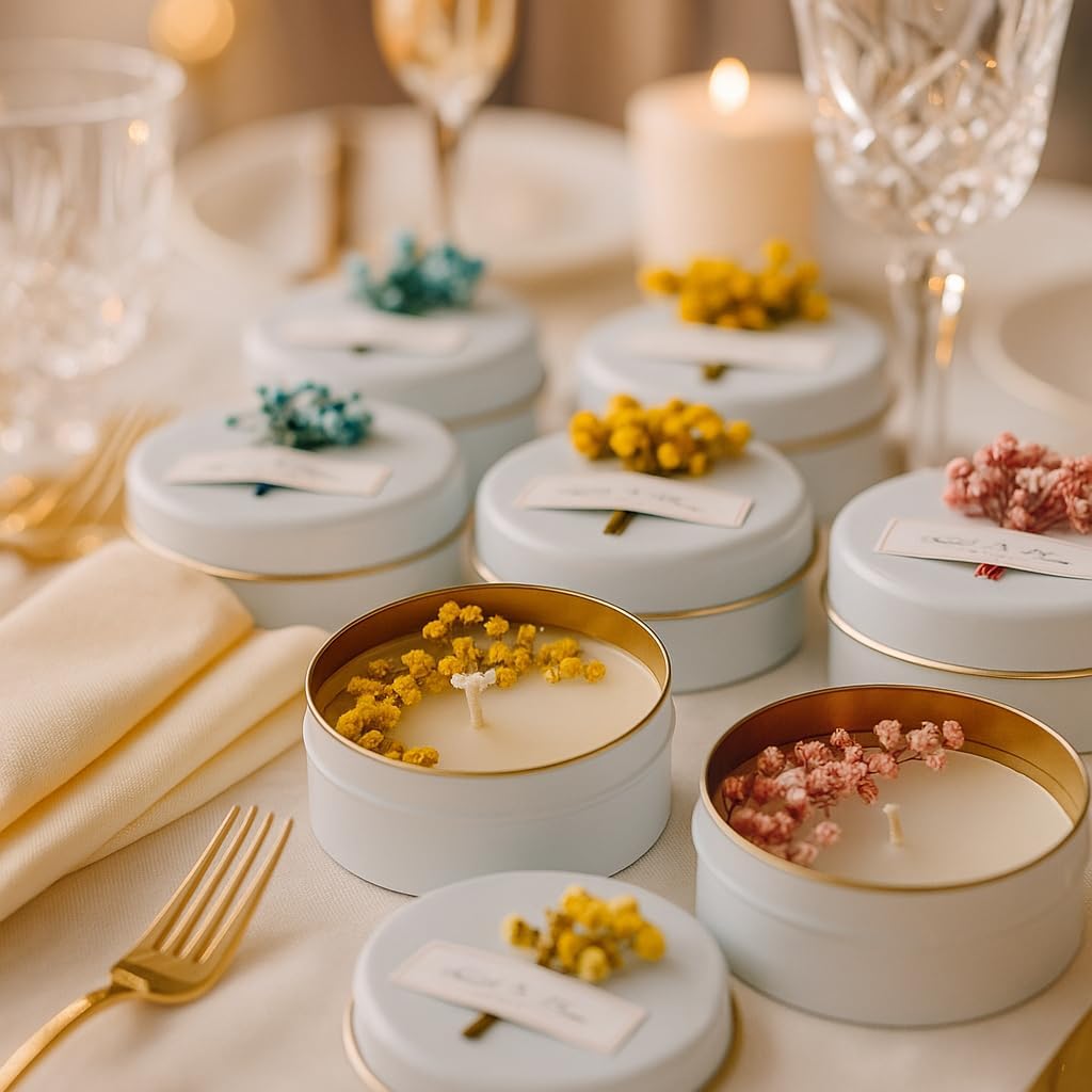 Personalized Natural Soy Wax Wedding Favor Candle Gift Set for Guest - Fall Winter Christmas Custom Dried Flower Bridal Baby Shower Gifts in Bulk (30 Pieces, Pink Flower)